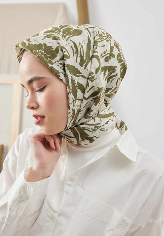 Violet Patterned Cotton Silk Scarf Khaki