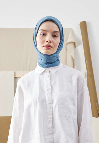 BAMBU EŞARP KOT MAVİ