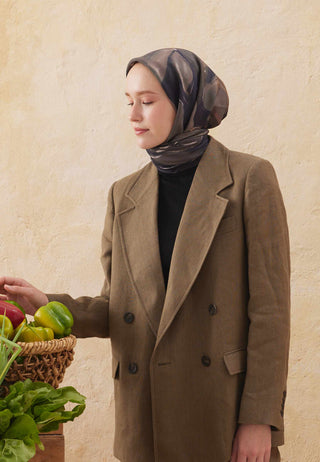 Dark Garden Patterned Cotton Silk Scarfs Dark Taupe