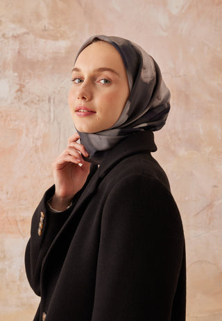 Darcy Patterned Cotton Silk Scarf Black