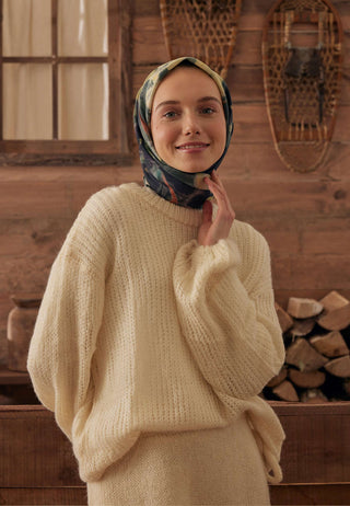 ROSLYN DESEN PAMUK İPEK EŞARP KOYU YEŞİL