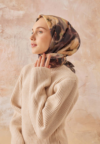 ROSLYN DESEN PAMUK İPEK EŞARP TOPRAK