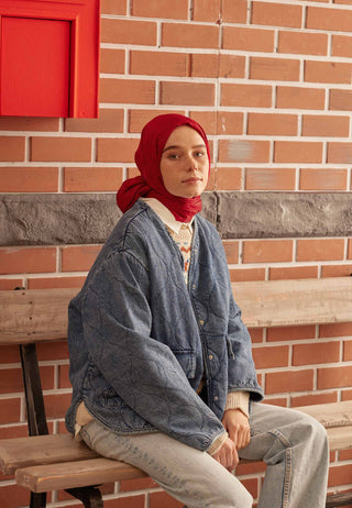 Houndstooth Jacquard Hijab Red