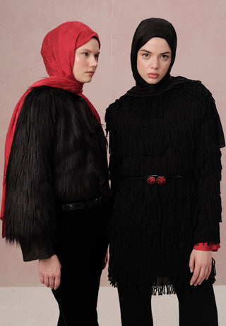 Houndstooth Jacquard Hijab Red