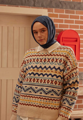 Houndstooth Jacquard Hijab Navy Blue