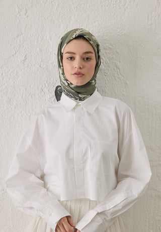 Celina Patterned Cotton Silk Scarf Green