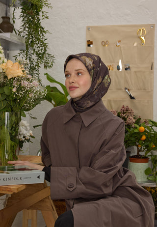 Delia Patterned Cotton Silk Scarf Cocoa