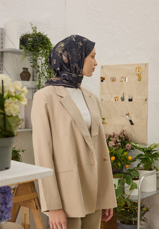 Delia Patterned Cotton Silk Scarf Black