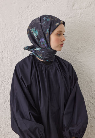 DELIA DESEN PAMUK İPEK EŞARP LACİVERT