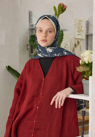 Adela Patterned Hijab Navy Blue