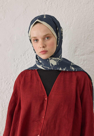 Adela Patterned Hijab Navy Blue