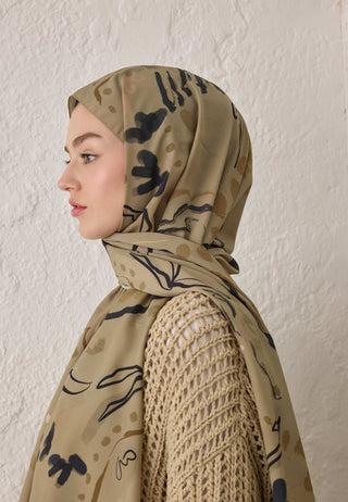 Aura Patterned Hijab Latte Brown