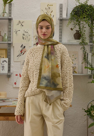 Blair Patterned Hijab Olive Green