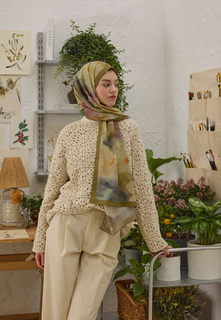 Blair Patterned Hijab Olive Green