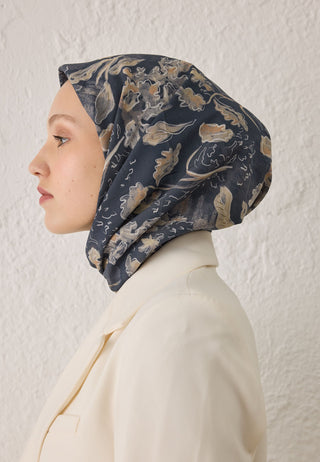 Elora Patterned Cotton Silk Scarf Anthracite