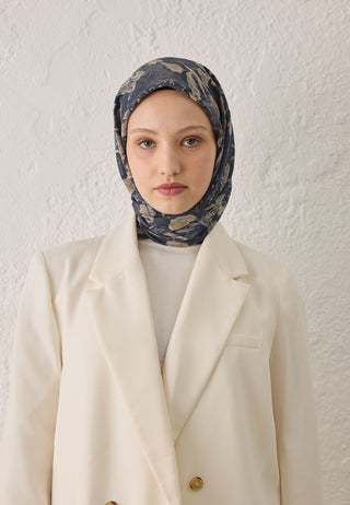 Elora Patterned Cotton Silk Scarf Anthracite