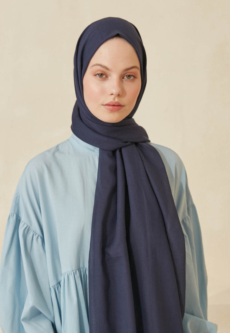 Thin Cotton Voile Hijab Navy Blue