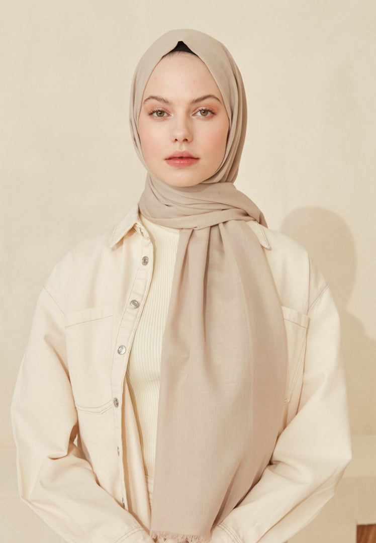 Thin Cotton Voile Hijab Beige