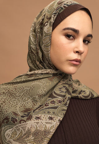Elora Patterned Hijab Military Khaki