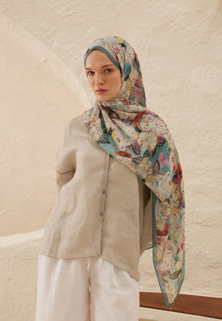 LİNDA DESEN RAMİ ŞAL İNDİGO