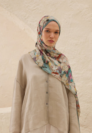 LİNDA DESEN RAMİ ŞAL İNDİGO