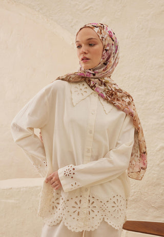 MARGARİT DESEN RAMİ ŞAL SÜTLÜ KAHVE