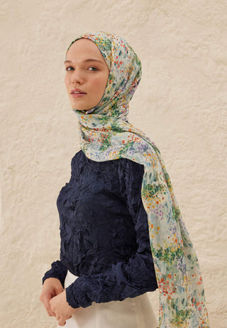 TINY BOUQUET DESEN RAMİ ŞAL GÖK MAVİ