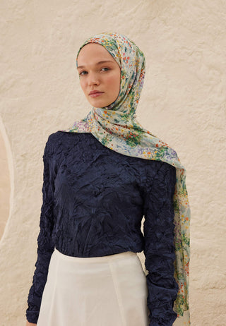 TINY BOUQUET DESEN RAMİ ŞAL GÖK MAVİ