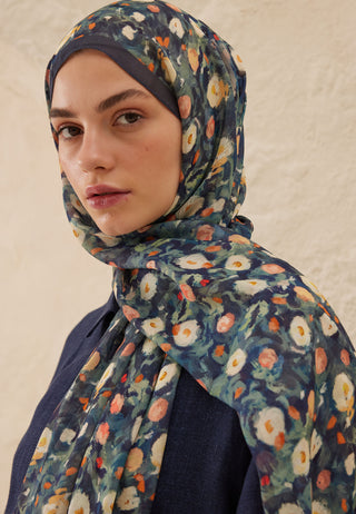 Agnes Patterned Rami Hijab Ocean Blue