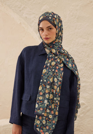 Agnes Patterned Rami Hijab Ocean Blue