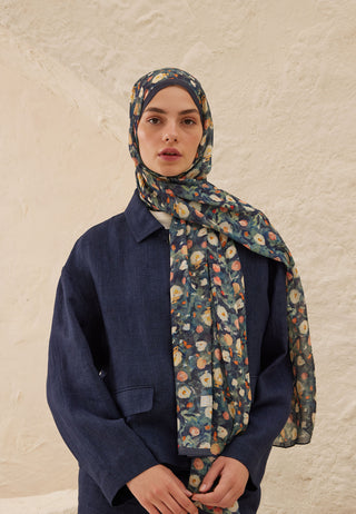 Agnes Patterned Rami Hijab Ocean Blue