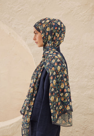 Agnes Patterned Rami Hijab Ocean Blue