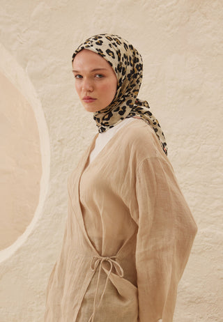 LEOPAR DESEN PAMUK VUAL EŞARP TOPRAK