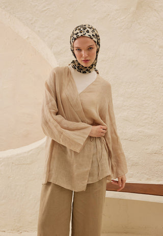 LEOPAR DESEN PAMUK VUAL EŞARP TOPRAK