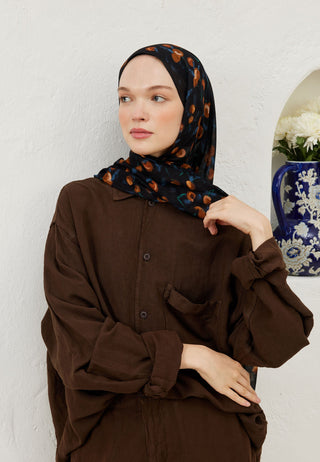 Cherry Patterned Rami Hijab Navy Blue