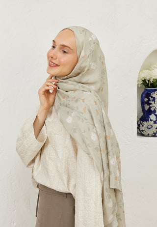 Soft Flowers Patterned Rami Hijab Stone