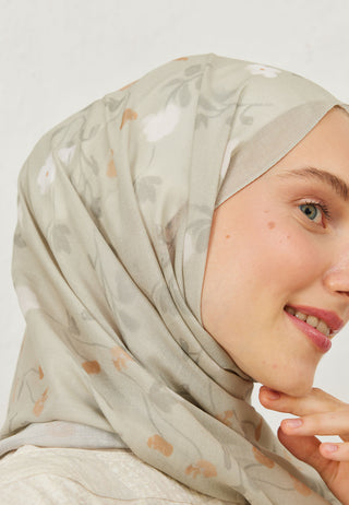 Soft Flowers Patterned Rami Hijab Stone