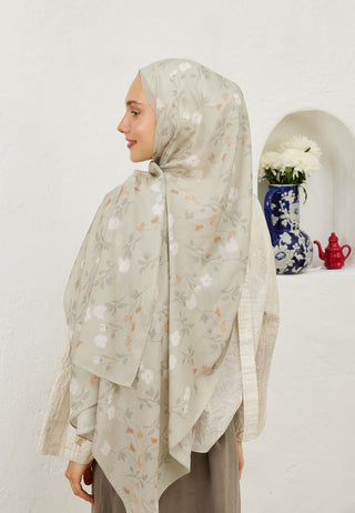 Soft Flowers Patterned Rami Hijab Stone