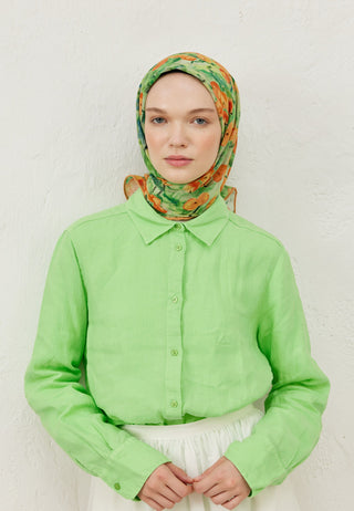 Peach Garden Patterned Cotton Voile Scarf Peach