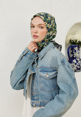 Serena Patterned Cotton Voile Scarf Black