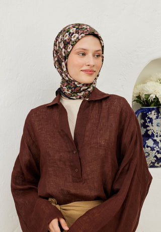 Serena Patterned Cotton Voile Scarf Rosewood