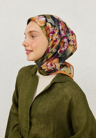 LAVİNİA DESEN PAMUK VUAL EŞARP ŞEFTALI