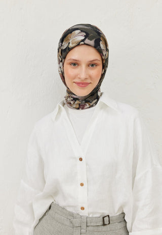 Lavinia Patterned Cotton Voile Scarf Rosewood