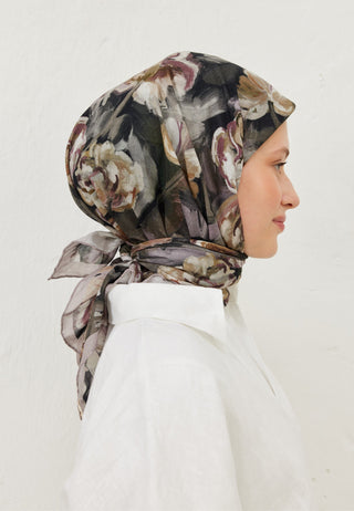 Lavinia Patterned Cotton Voile Scarf Rosewood