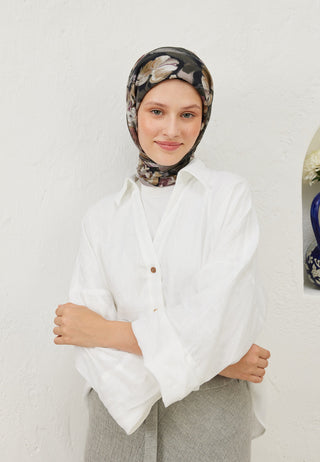 Lavinia Patterned Cotton Voile Scarf Rosewood