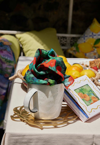 Peach Garden Patterned Cotton Voile Scarf Black