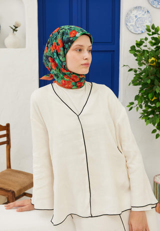 PEACH GARDEN DESEN PAMUK VUAL EŞARP SİYAH