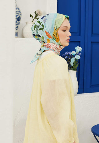 MİLA DESEN PAMUK VUAL EŞARP PASTEL MAVİ