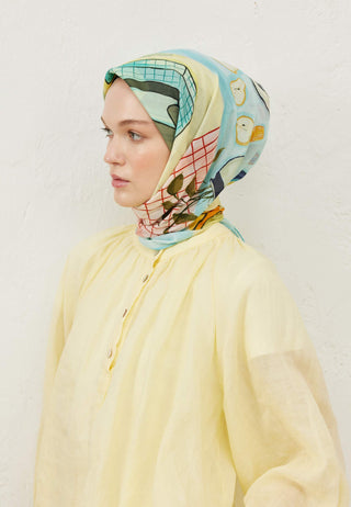 MİLA DESEN PAMUK VUAL EŞARP PASTEL MAVİ