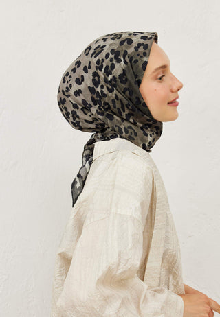 LEOPAR DESEN PAMUK VUAL EŞARP FÜME